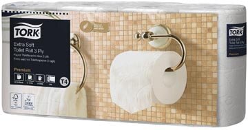 Tork Toiletpapier Extra Soft 3-laags, Wit, 155 Vel ,voor systeem T4, pak van 8 rollen
