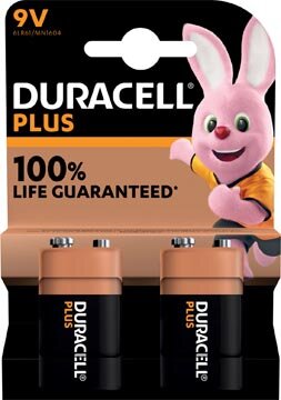 Duracell batterij Plus 100% 9V, blister van 2 stuks