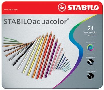 STABILOaquacolor kleurpotlood, metalen doos van 24 stuks in geassorteerde kleuren