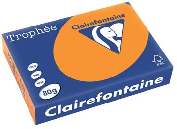 Clairefontaine Troph&eacute;e Intens, gekleurd papier, A4, 80 g, 500 vel, fluo oranje