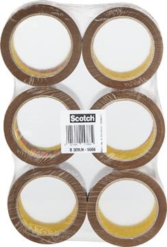 Scotch geluidsarme verpakkingstape, ft 50 mm x 66 m, bruin, pak van 6 rollen