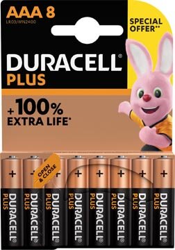 Duracell batterij Plus 100% AAA, blister van 8 stuks