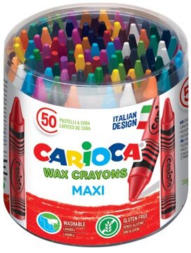 Carioca waskrijt Wax Maxi, plastic pot met 50 stuks in geassorteerde kleuren