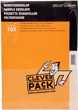 Cleverpack monsterenveloppen, ft 262 x 371 x 38 mm, met stripsluiting, cr&egrave;me, pak van 10 stuks