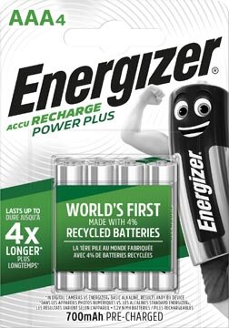 Energizer herlaadbare batterijen Power Plus AAA, blister van 4 stuks