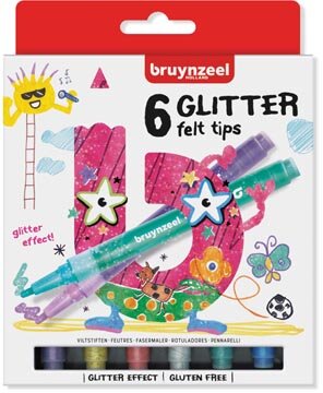 Bruynzeel Kids  viltstiften Glitter, set van 6 stuks in geassorteerde kleuren