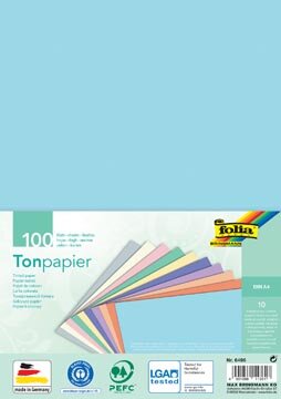 Folia gekleurd tekenpapier pastel, ft A4, pak van 100 vel in 10 geassorteerde kleuren