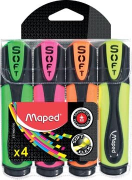 Maped Fluo&#039;Peps markeerstift Soft, blister met 4 stuks in geassorteerde kleuren