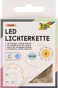 Folia lichtslinger LED, 20 LED&#039;s, 2,20 m, op batterijen, pak van 2 stuks