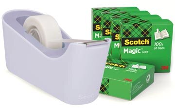 Scotch verzwaarde plakbandafroller inclusief 6 rollen Scotch magic tape, lavendel