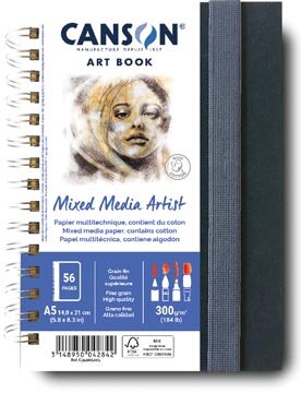 Canson Mixed Media Artist tekenboek, 28 vellen, 300 g/m&sup2;, ft 14,8 x 21 cm (A5)