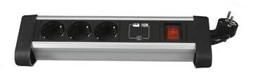 Perel desktop contactdoos met 3 stopcontacten, 2 USB-poorten en schakelaar, zwart, voor Belgi&euml;