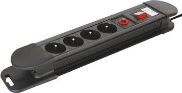 Perel contactdoos met 4 stopcontacten, schakelaar en overspanningsbeveiliging, zwart, voor Belgi&euml;