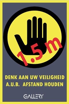 Gallery sticker, waarschuwing; houd 1,5 meter afstand, ft A5, Nederlands