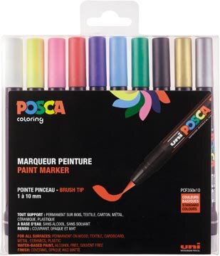 Posca paintmarker PCF-350, brush tip, &eacute;tui van 10 stuks, assorti