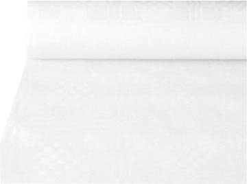 Tafelkleed uit papier met damaskprint, 1,2 x 50 m, wit