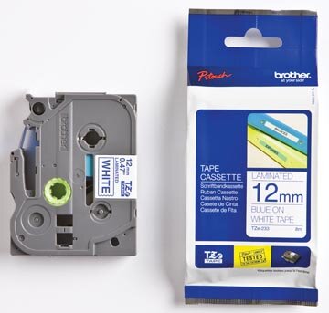 Brother TZe tape voor P-Touch 12 mm, blauw op wit