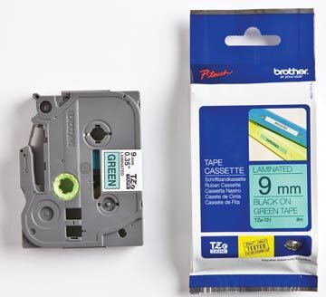 Brother TZe tape voor P-Touch 9 mm, zwart op groen
