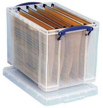 Really Useful Box opbergdoos 19 liter hangmappenkoffer inclusief 10 hangmappen, transparant