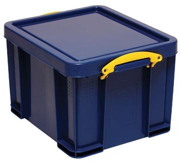 Really Useful Box opbergdoos 35 liter, donkerblauw met gele handvaten