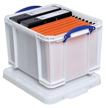 Really Useful Box opbergdoos 35 liter, wit met blauwe handvaten