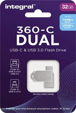 Integral 360-C Dual USB-C &amp; USB 3.0 stick, 32 GB