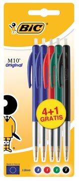 Bic balpen M10, blister 4 + 1 gratis in geassorteerde kleuren