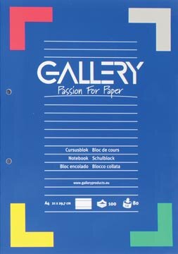 Gallery cursusblok, ft A4, 80 g/m&sup2;, 2-gaatsperforatie, gelijnd, 100 vel