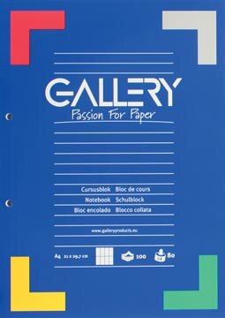 Gallery cursusblok, ft A4, 80 g/m&sup2;, 2-gaatsperforatie, commercieel geruit, 100 vel