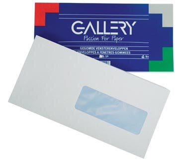 Gallery enveloppen ft 114 x 229 mm, met venster rechts, gegomd, pak van 50 stuks