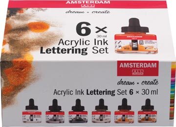 Amsterdam acryl inkt Lettering, set met 6 flacons van 30 ml, assorti