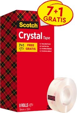 Scotch plakband Crysal Tape, ft 19 mm x 33m, 1 x value pack met 8 rollen waarvan 1 gratis