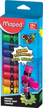Maped Color&#039;Peps plakkaatverf, tubes van 12 ml, ophangdoos met 12 tubes in geassorteerde kleuren