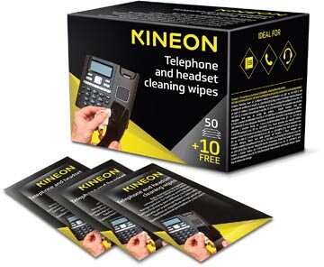 Kineon schoonmaakdoekjes voor telefoon en headsets, individueel verpakt, doos van 50 + 10 gratis