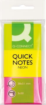 Q-CONNECT Quick Notes, ft 38 x 51 mm, 50 vel, etui van 3 blokken in neonkleuren