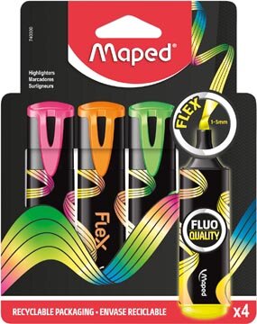 Maped Fluo&#039;Peps Flex markeerstift, assorti, doosje van 4 stuks