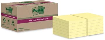 Post-it Super Sticky Notes Recycled, 70 vel, ft 47,6 x 47,6 mm, geel, pak van 12 blokken