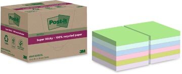 Post-it Super Sticky Notes Recycled, 70 vel, ft 76 x 76 mm, assorti, pak van 12 blokken