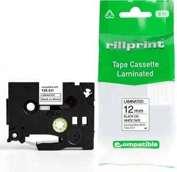 Rillprint compatible TZe tape voor Brother TZe-231, 12 mm, zwart op wit