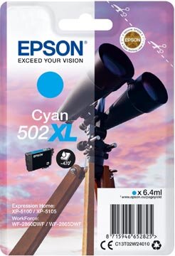 Epson inktcartridge 502XL, 470 pagina&#039;s, OEM C13T02W24010, cyaan