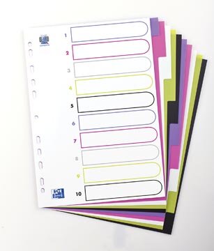 OXFORD MyColour tabbladen, formaat A4, uit gekleurde PP, 11-gaatsperforatie, 10 tabs