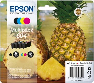 Epson inktcartridge 604, 130 - 150 pagina&#039;s, OEM C13T10G64010, 4 kleuren