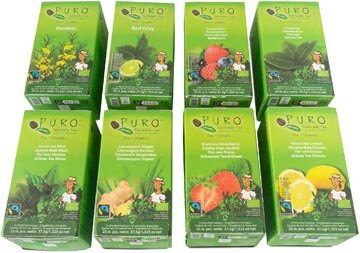 Puro Bio thee, assortiment, fairtrade, 8 pakken van 25 zakjes
