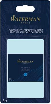 Waterman inktpatronen Standard Long, blauw (Serenity), blister van 8 stuks
