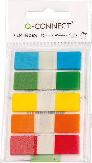 Q-CONNECT index mini, ft 12,5 x 45 mm, 5 x 20 tabs, geassorteerde kleuren