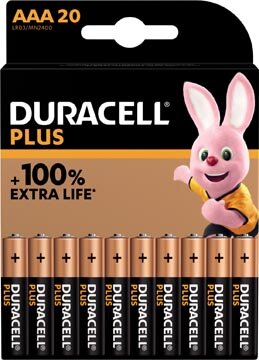 Duracell batterij Plus 100% AAA, blister van 20 stuks