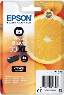 Epson inktcartridge 33XL, 400 pagina&#039;s, OEM C13T33614012, foto zwart