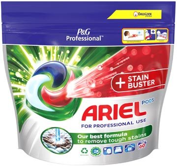 Ariel Professional wasmiddel All-in-1 + stainbuster, pak van 60 capsules