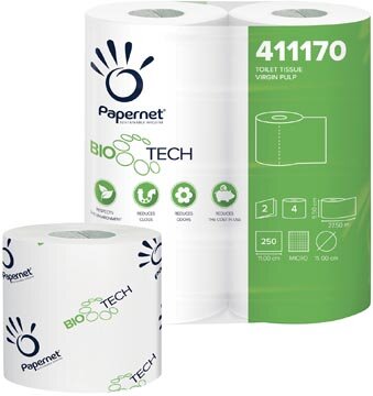 Papernet toiletpapier Bio Tech, 2-laags, 250 vellen, pak van 4 rollen