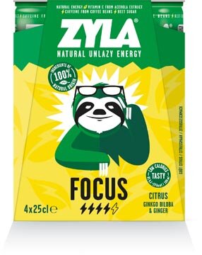 Spa Zyla energiedrank Focus, citrus, blik van 25 cl, pak van 4 stuks